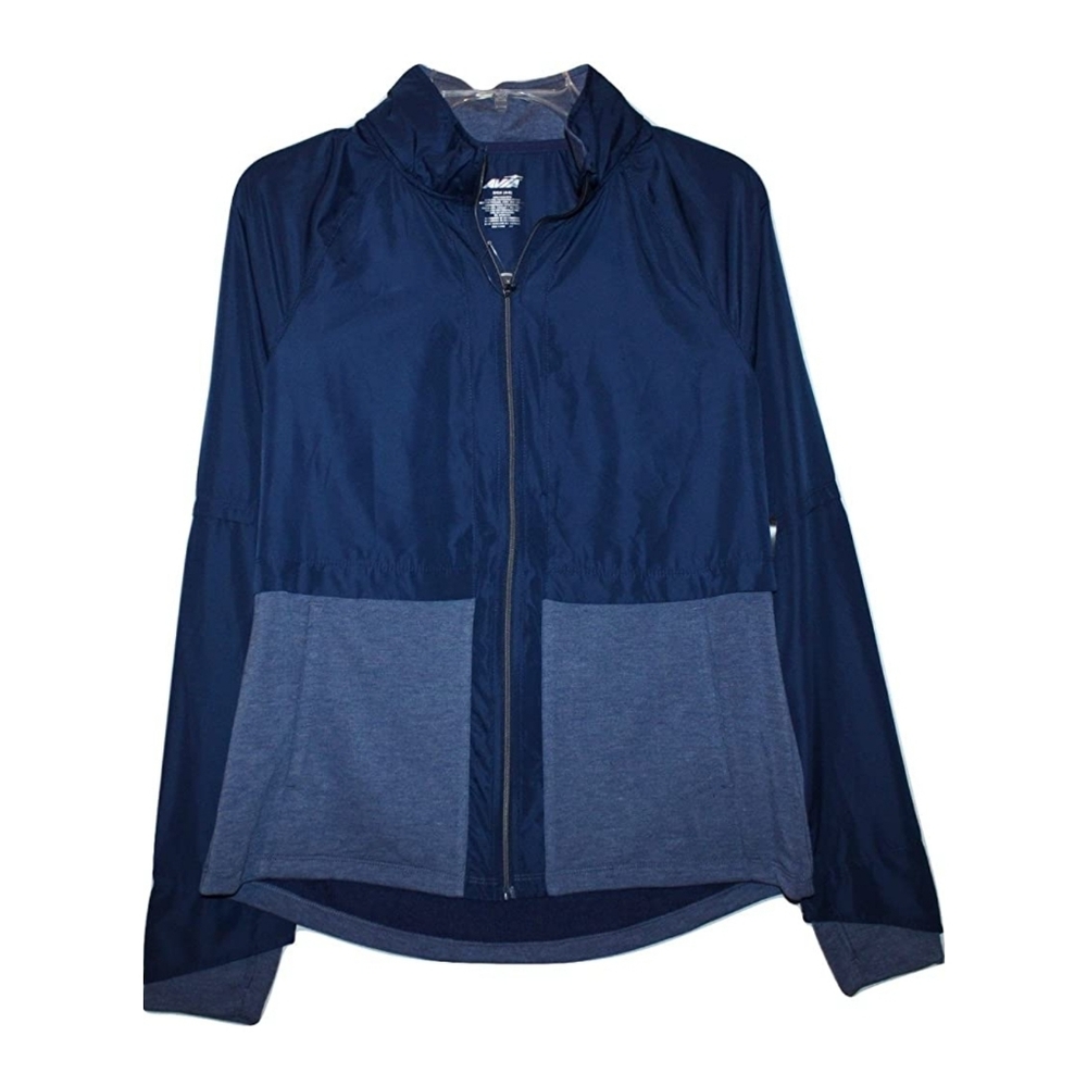 Avia Women's Mixed Fabric Windbreaker and Knit Active Jacket with Hood